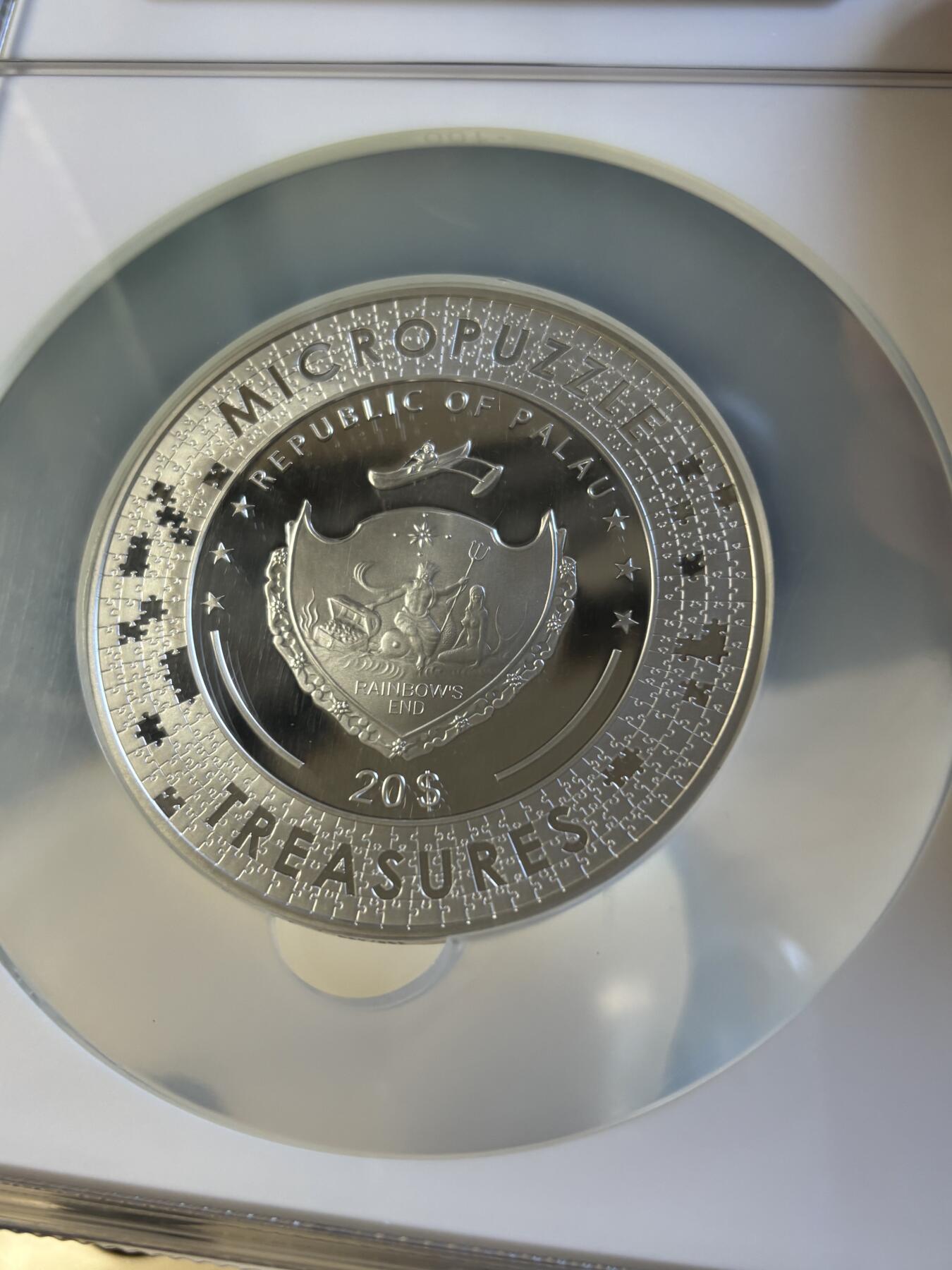 第180期拍卖【长期征集拍品】【北京币展专场】 获奖帕劳2020年拼图系列雷阿诺-两个姐妹3盎司银币NGC-PF70首原盒证书，获得2021年度钱币之星最佳原创技术币大奖第一枚，999银，发行499枚