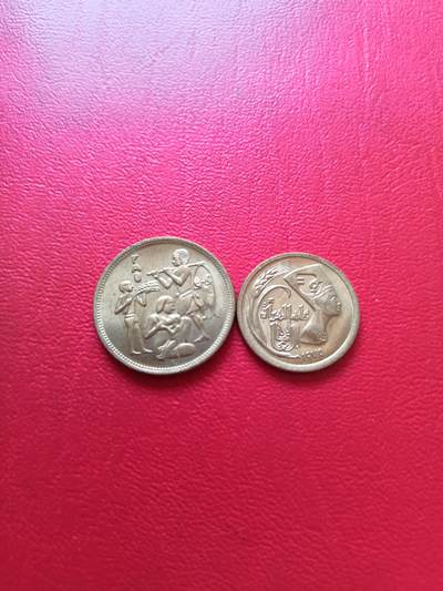 【云涧收藏】第七十六场 - 埃及1975年5、10米利姆纪念币2枚，未流通原光品