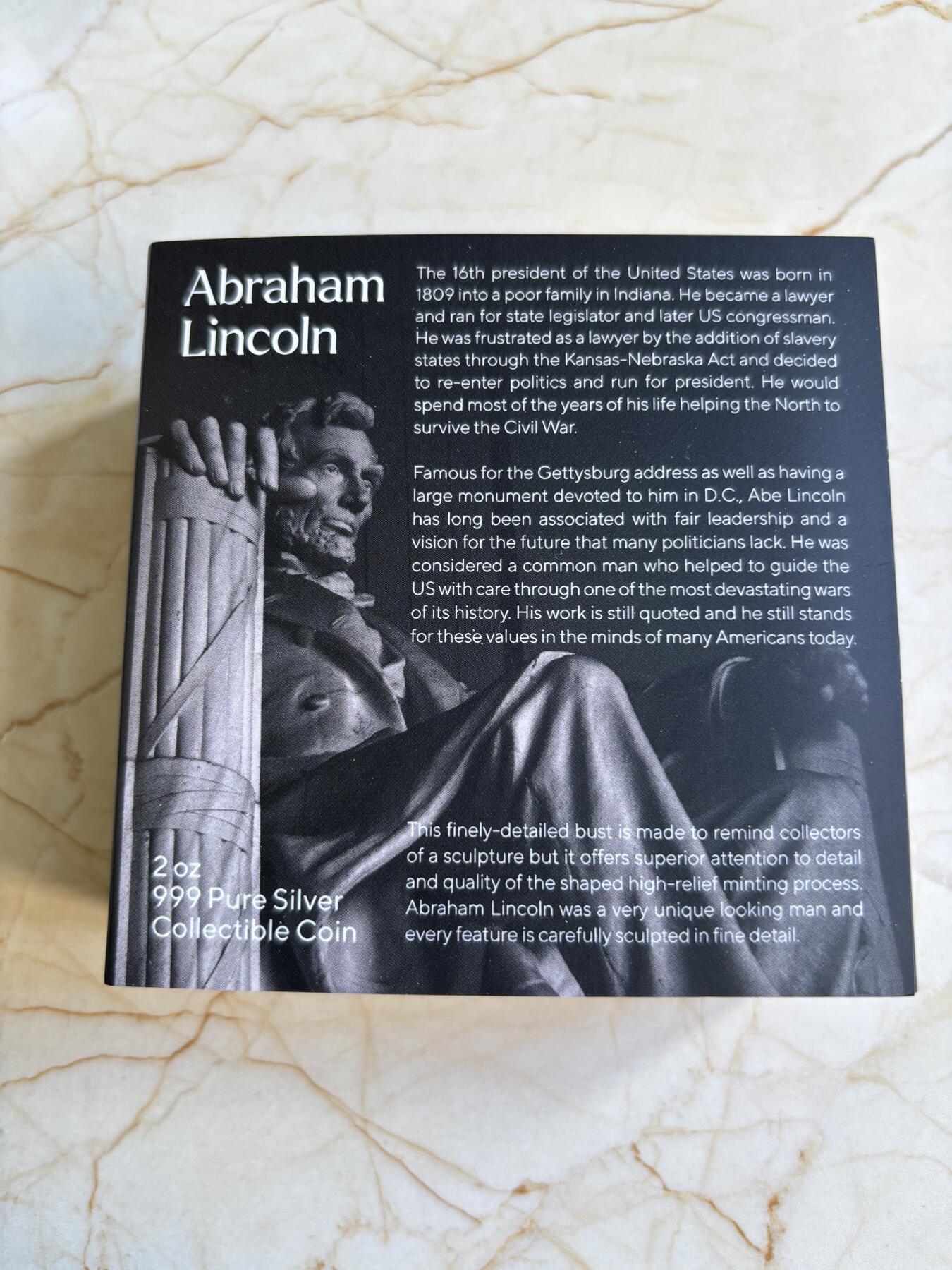 第180期拍卖【长期征集拍品】【北京币展专场】 乍得 2022 年美国第 16 任总统2盎司异形仿古银币，999银，发行364枚