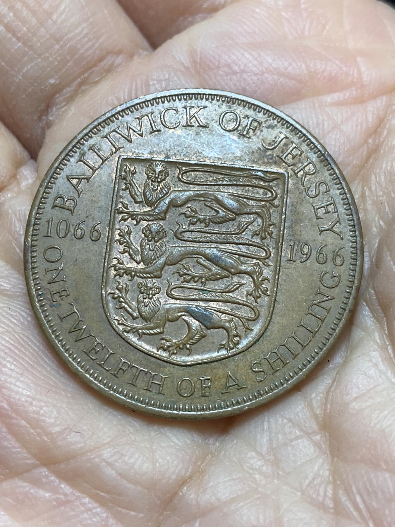 2025年第一百二十一场(总第一百四十七场）外国好品散币(免佣金) 英属泽西岛🇯🇪1966年1/12先令(诺曼征服900周年纪念币)