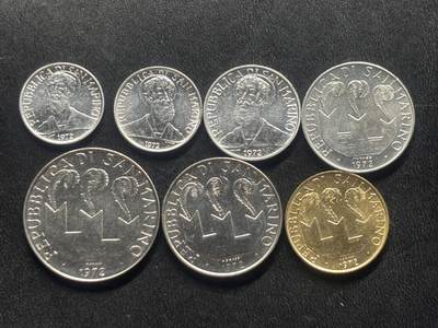 邮泉阁限时拍卖第三十四场 圣马力诺、梵蒂冈、意大利硬币专场（硬币在国外。请付邮费6元。） - 圣马力诺1972年7枚