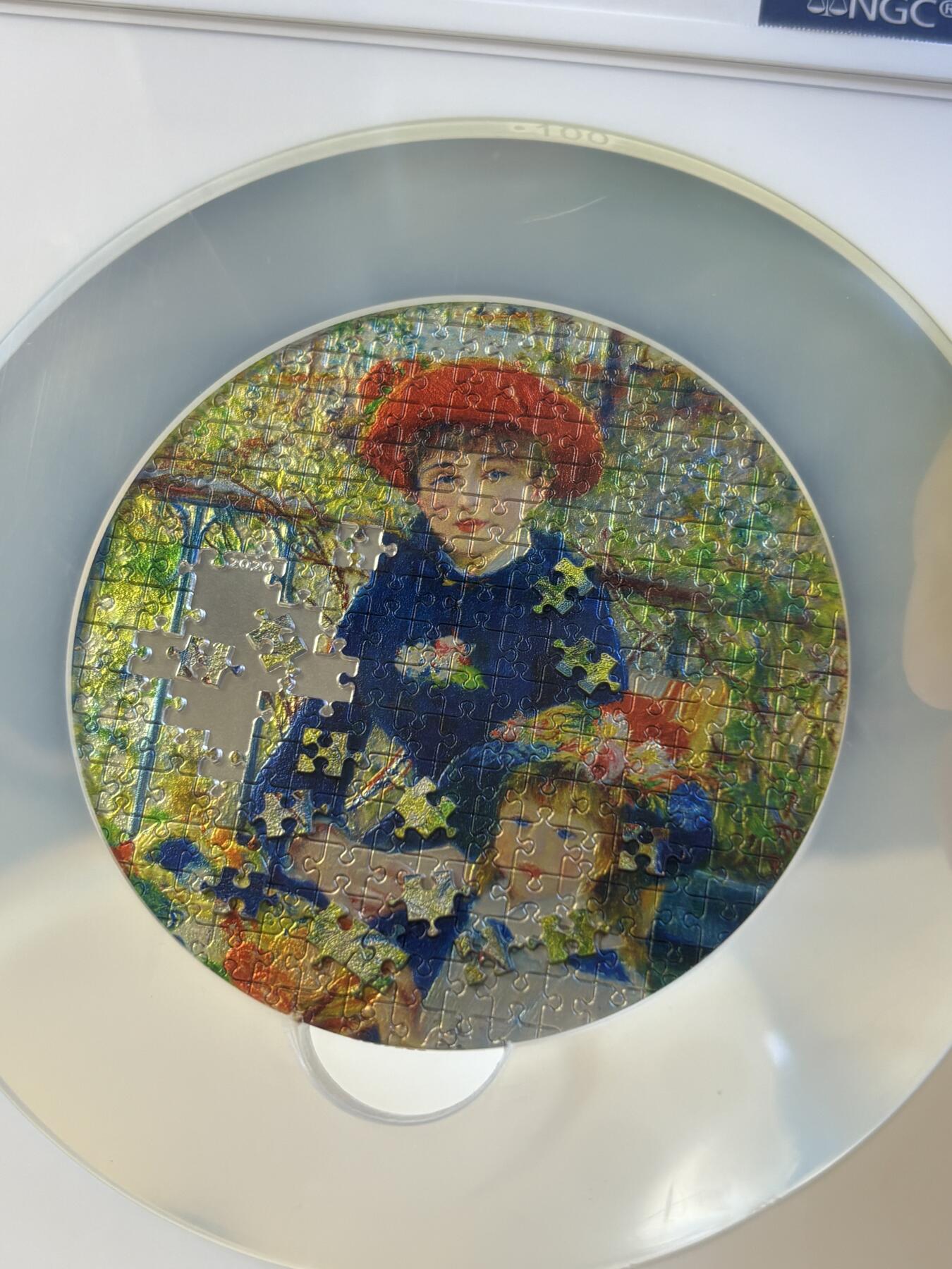 第180期拍卖【长期征集拍品】【北京币展专场】 获奖帕劳2020年拼图系列雷阿诺-两个姐妹3盎司银币NGC-PF70首原盒证书，获得2021年度钱币之星最佳原创技术币大奖第一枚，999银，发行499枚