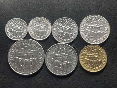 邮泉阁限时拍卖第三十四场 圣马力诺、梵蒂冈、意大利硬币专场（硬币在国外。请付邮费6元。） - 圣马力诺1978年7枚