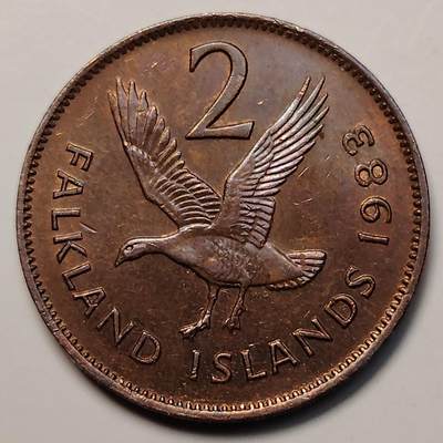 布加迪🐬～世界钱币(上海)🌾第 256 期 /  各国套币和散币 - 福克兰群岛 1983年 2分