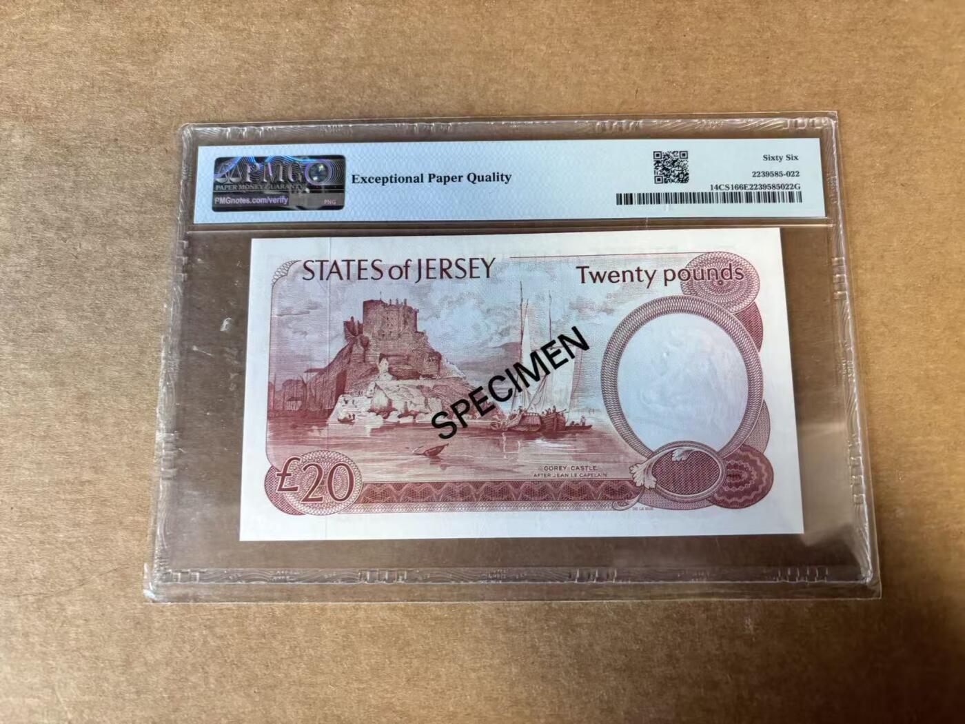 【Blue Auction】世界纸币精拍第745期——18级TOP拍卖/信誉/品质/专业/高效💫 【样钞】泽西 1978年20镑 高冠女王 PMG66EPQ  