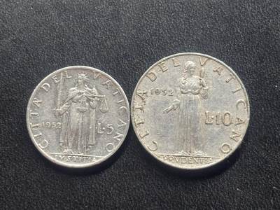 邮泉阁限时拍卖第三十四场 圣马力诺、梵蒂冈、意大利硬币专场（硬币在国外。请付邮费6元。） - 梵蒂冈教宗庇护十二世1952年2枚