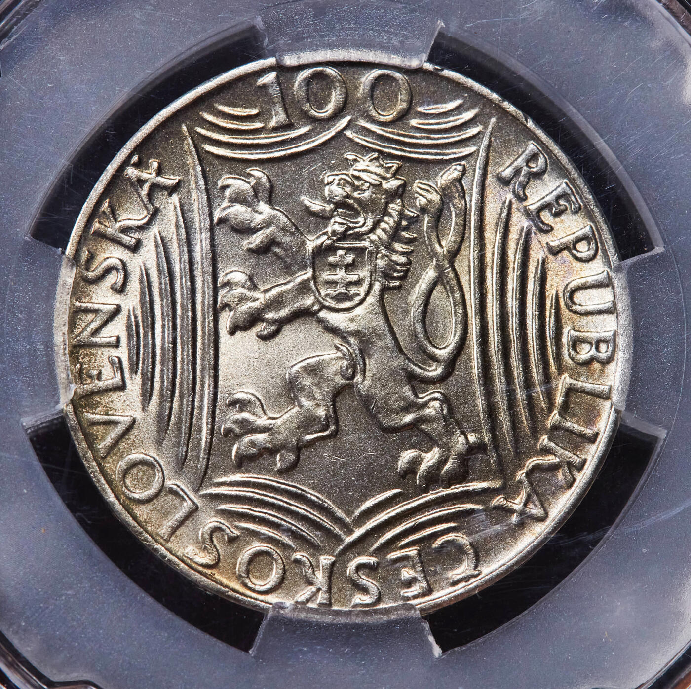 【俄甄集藏】2025年(044)11-12星期三晚 19:30 全场包邮 捷克斯洛伐克1949年纪念苏联总书记斯大林70寿辰100克朗银币，信泰 MS66，重14克，50%银，热门品种