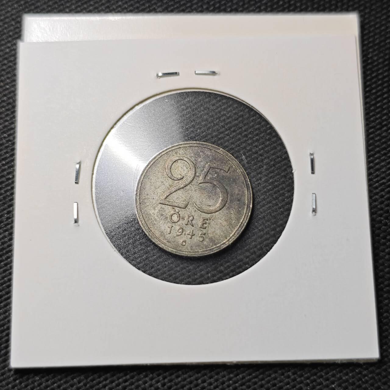KK钱币收藏小铺  第363场  2月预留时间 周末发货  1945瑞典25欧尔银币