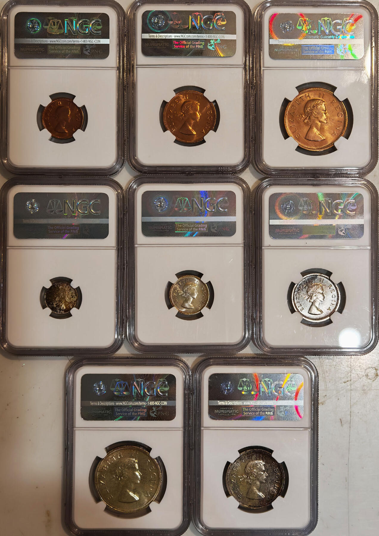 NGC-PF65/64/63 1959英属南非伊丽莎白一套八枚最大特年