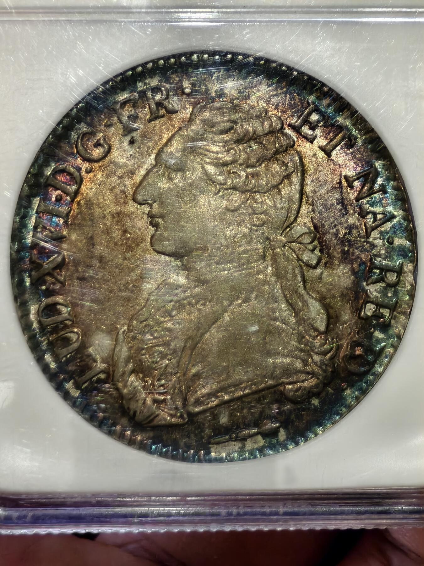 NGC-AU55法国1787年路易十六月桂枝埃居银币
