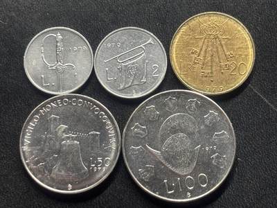 邮泉阁限时拍卖第三十四场 圣马力诺、梵蒂冈、意大利硬币专场（硬币在国外。请付邮费6元。） - 圣马力诺1979年5枚