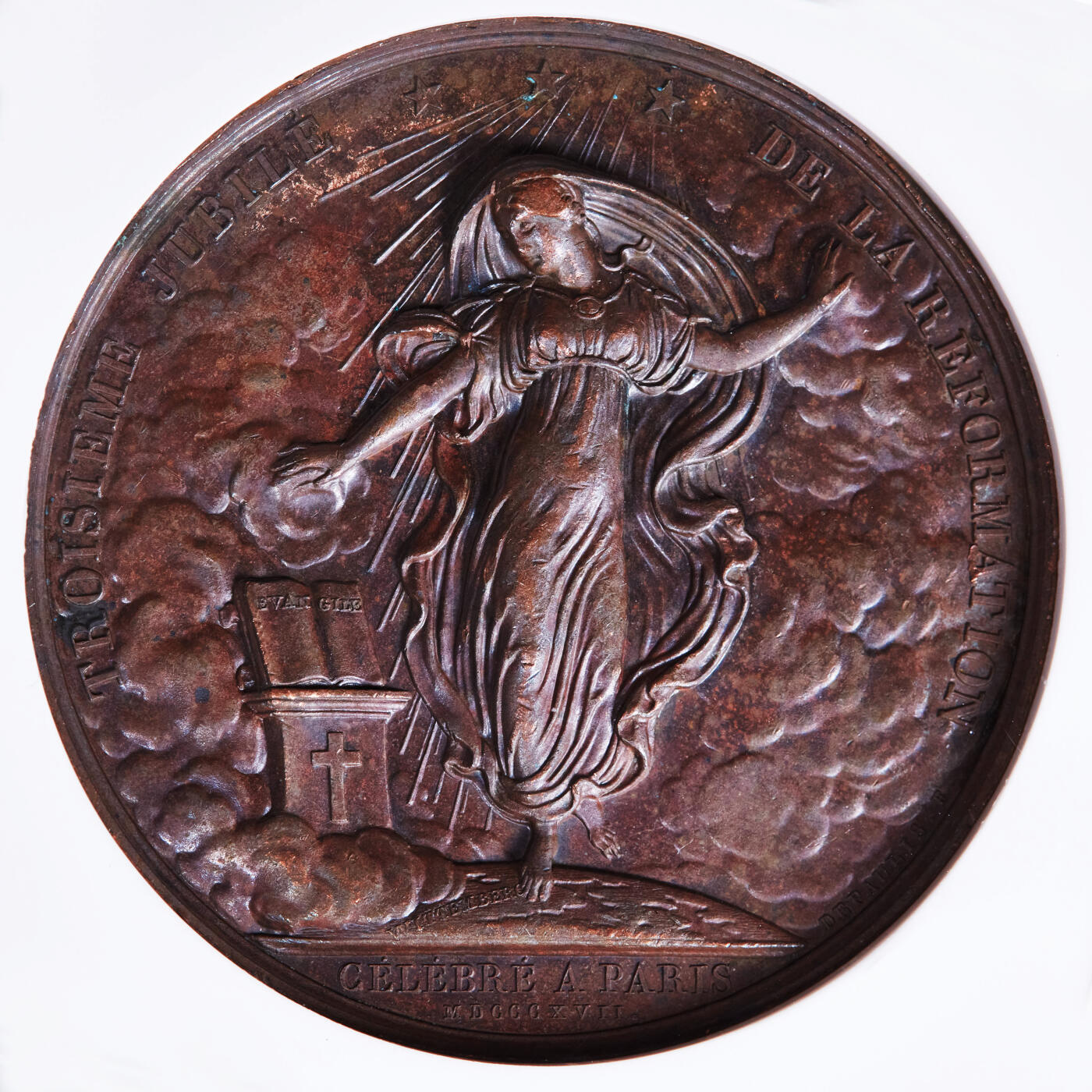 【俄甄集藏】2025年(044)11-12星期三晚 19:30 全场包邮 法国历史事件系列1817年纪念马丁·路德宗教改革“九十五条论纲”颁布300周年大铜章，NGC MS61，高浮雕