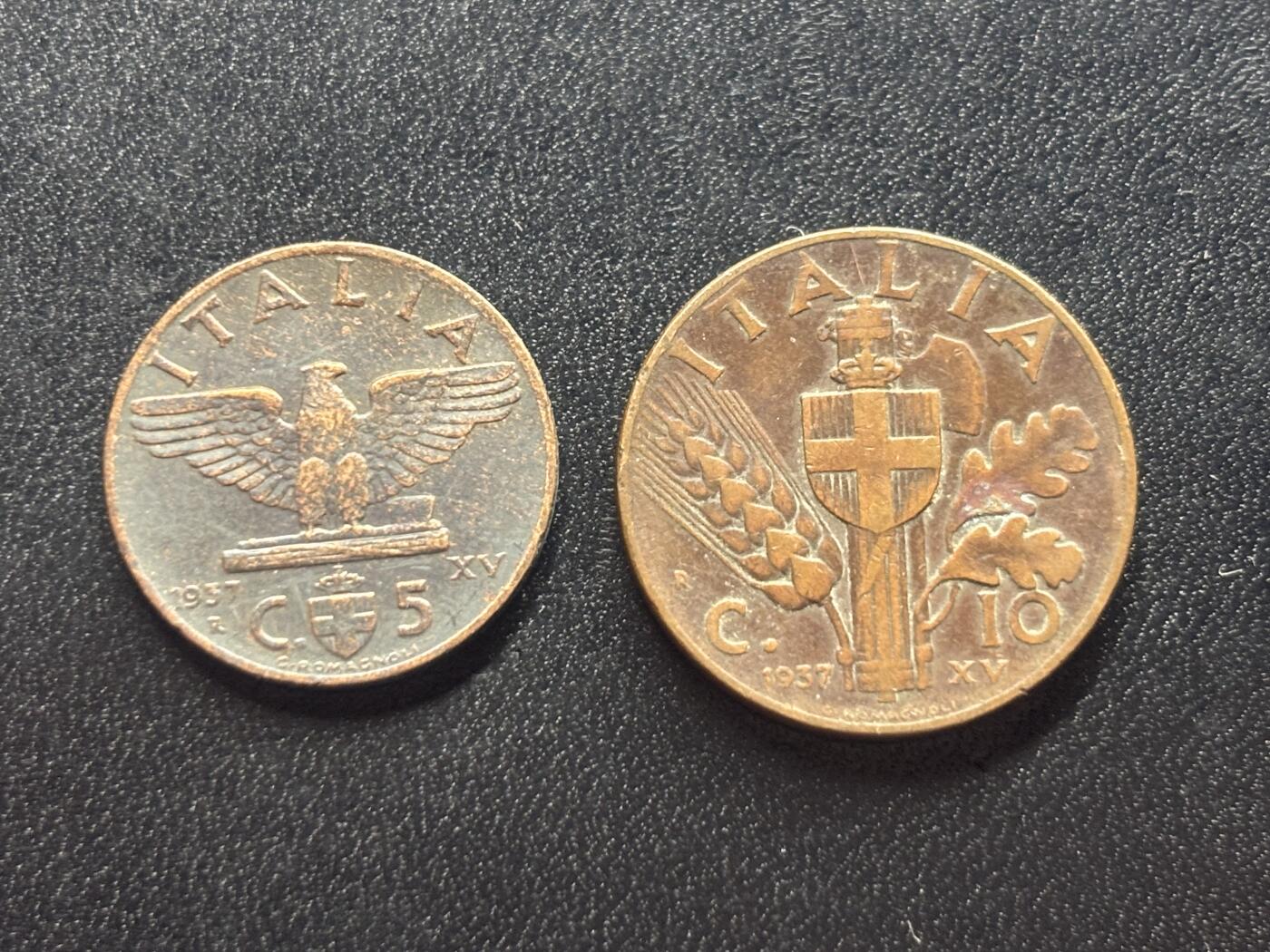 邮泉阁限时拍卖第三十四场 圣马力诺、梵蒂冈、意大利硬币专场（硬币在国外。请付邮费6元。） 意大利王国维克托·伊曼纽尔三世1937年2枚