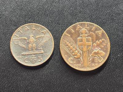 邮泉阁限时拍卖第三十四场 圣马力诺、梵蒂冈、意大利硬币专场（硬币在国外。请付邮费6元。） - 意大利王国维克托·伊曼纽尔三世1937年2枚