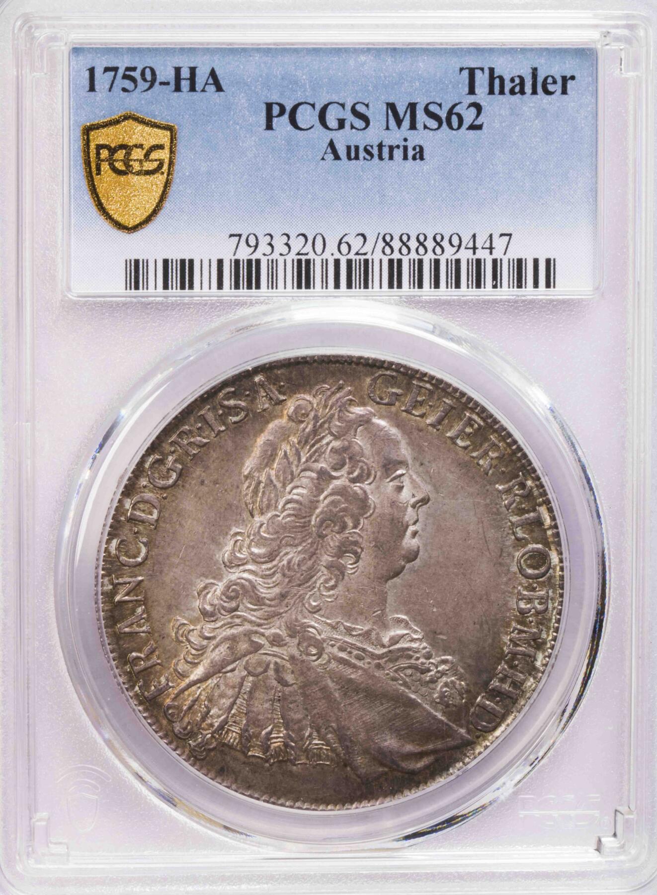 PCGS-MS62 1759神罗弗朗茨一世泰勒大银币 唯一冠军
