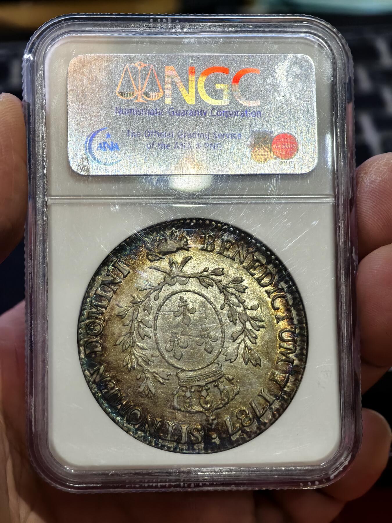 NGC-AU55法国1787年路易十六月桂枝埃居银币
