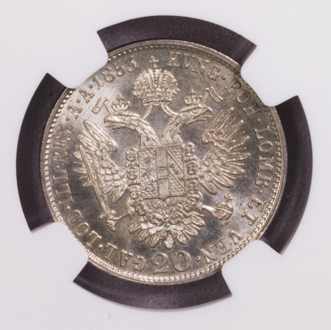 NGC-MS64 1853奥匈帝国弗朗茨约瑟夫20克鲁泽银币 稀少