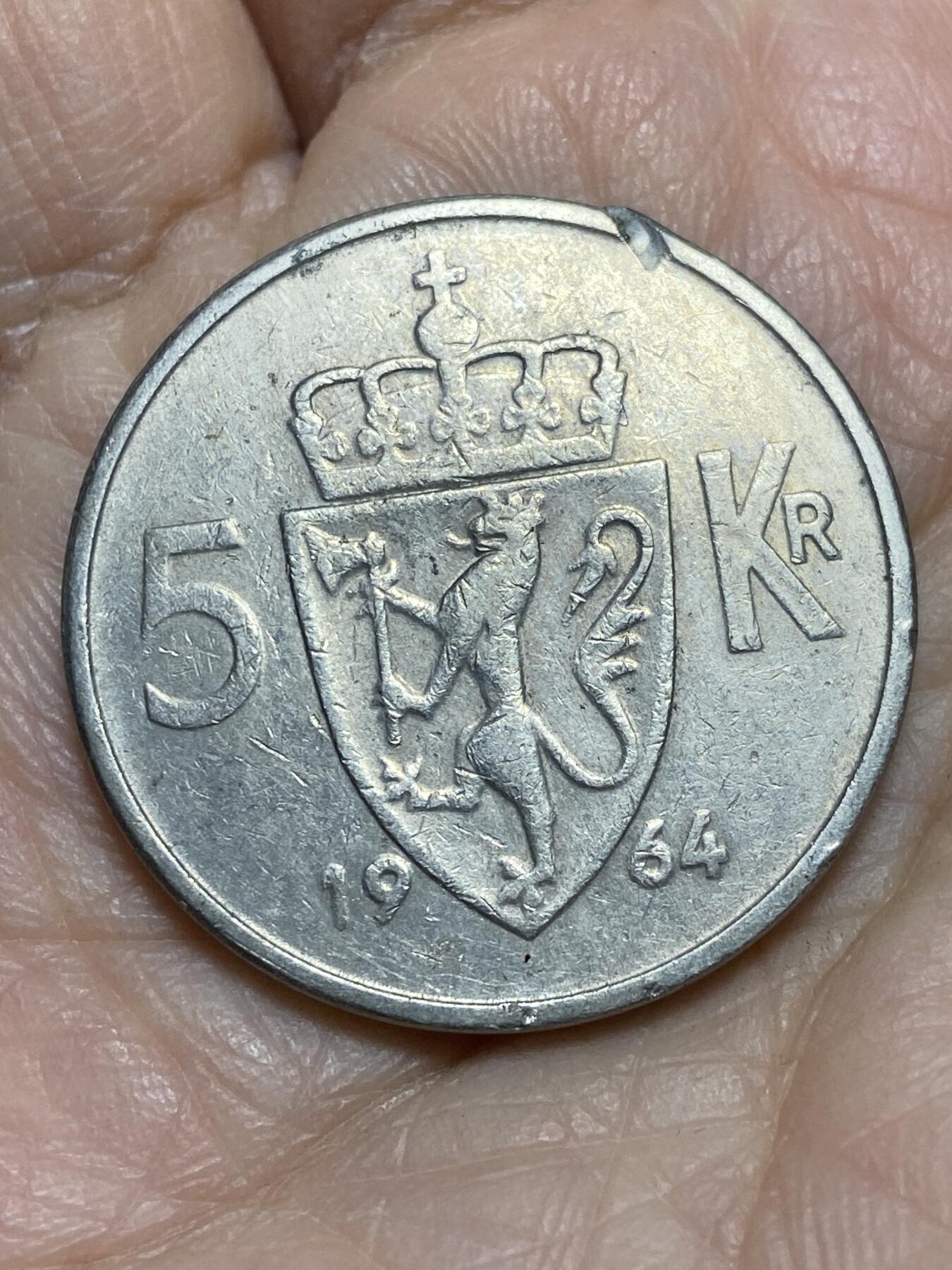 2025年第一百二十一场(总第一百四十七场）外国好品散币(免佣金) 挪威🇳🇴1964年5克朗(奥拉夫五世第一套最大面值)