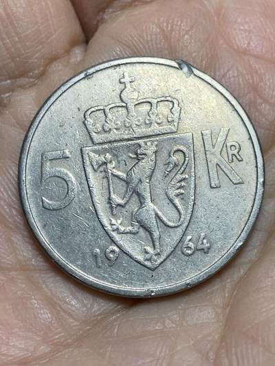 2025年第一百二十一场(总第一百四十七场）外国好品散币(免佣金) - 挪威🇳🇴1964年5克朗(奥拉夫五世第一套最大面值)