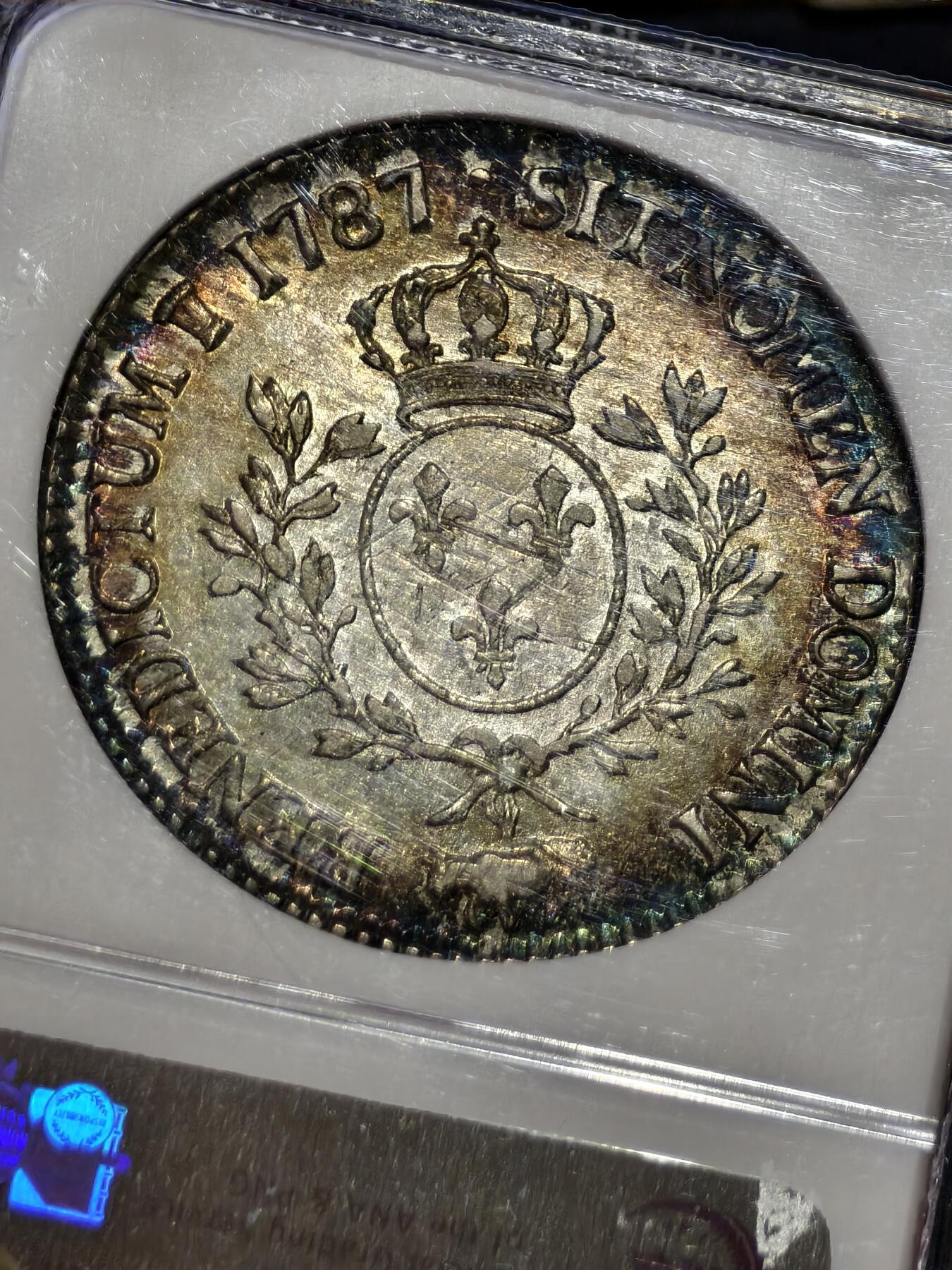 NGC-AU55法国1787年路易十六月桂枝埃居银币