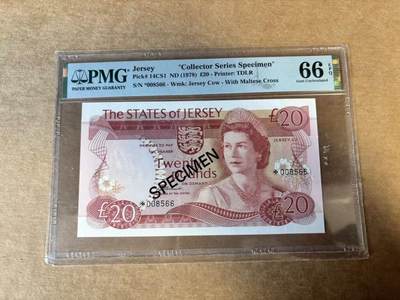 【Blue Auction】世界纸币精拍第745期——18级TOP拍卖/信誉/品质/专业/高效💫 - 【样钞】泽西 1978年20镑 高冠女王 PMG66EPQ  