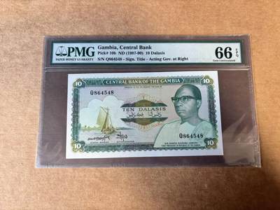 【Blue Auction】世界纸币精拍第745期——18级TOP拍卖/信誉/品质/专业/高效💫 - 冈比亚 1987-90年10达拉西 PMG66EPQ 