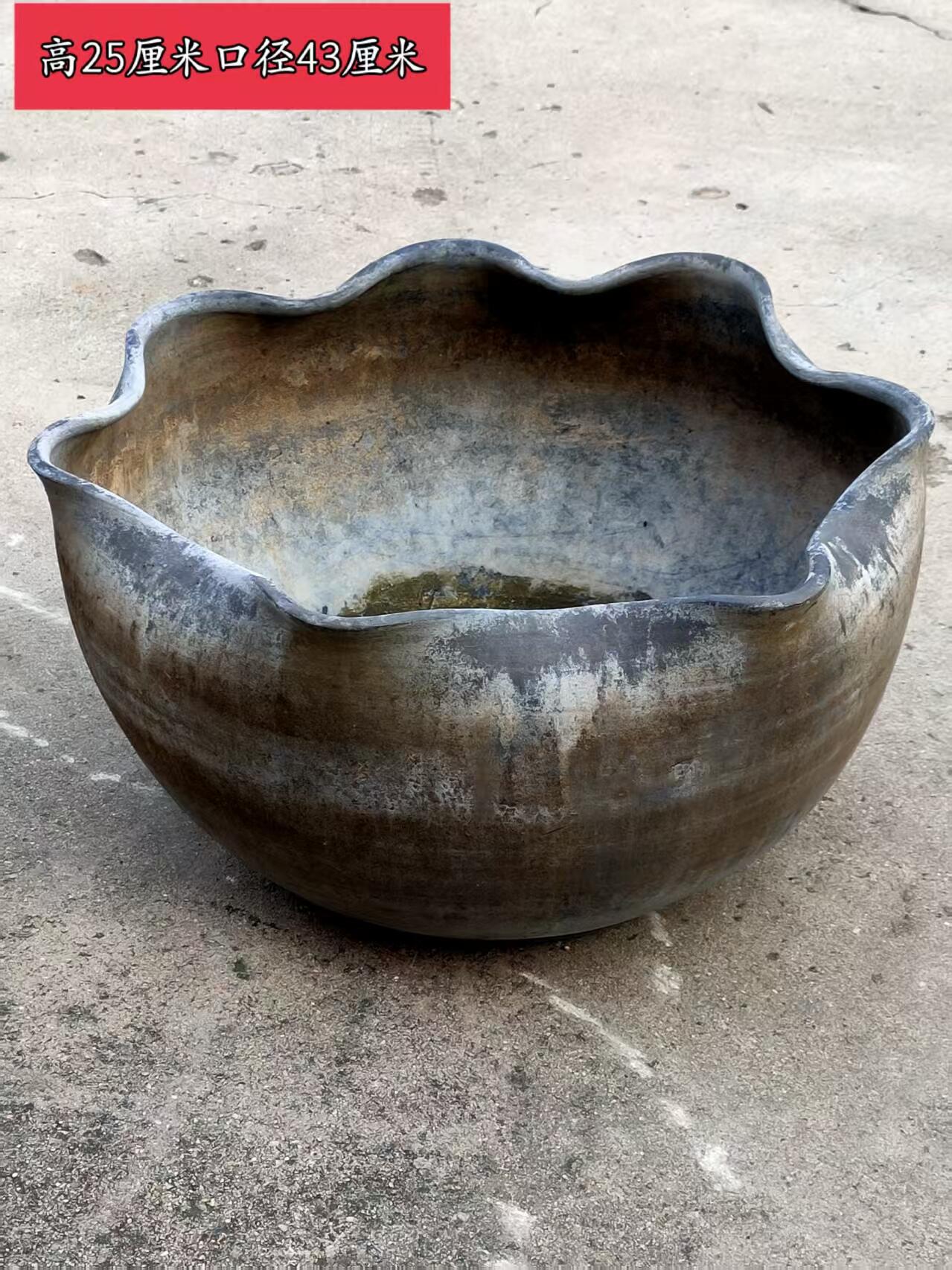 黑陶异形莲花缸  全品