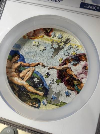 帕劳2023年拼图系列6创造亚当5盎司纪念银币NGC-PF70首原盒证书，999银，发行499枚