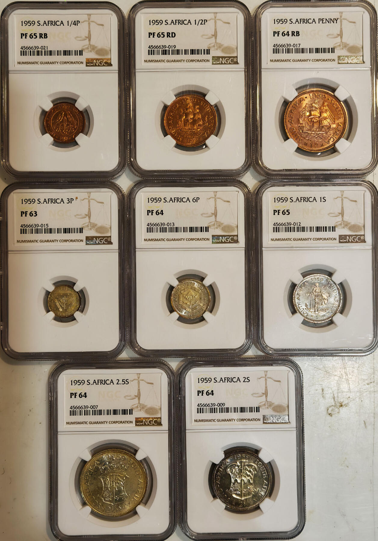 NGC-PF65/64/63 1959英属南非伊丽莎白一套八枚最大特年