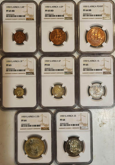 NGC-PF65/64/63 1959英属南非伊丽莎白一套八枚最大特年 - NGC-PF65/64/63 1959英属南非伊丽莎白一套八枚最大特年