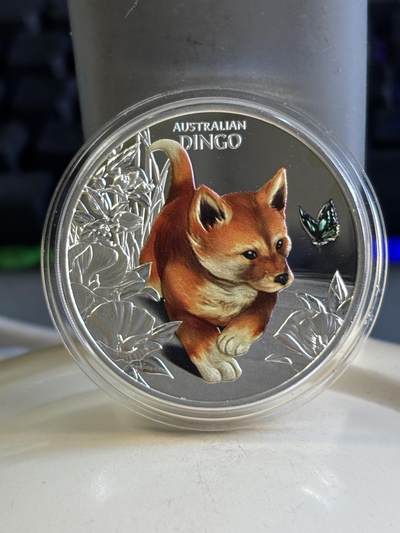 第180期拍卖【长期征集拍品】【北京币展专场】 - 纽埃2024年澳洲狗宝宝1盎司彩色精制纪念银币，9999银，发行1000枚