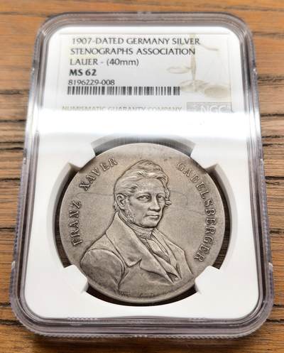 凡希社世界钱币微拍第三百十三期 - 1907德国速记协会50周年纪念银章NGC-MS62