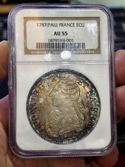 NGC-AU55法国1787年路易十六月桂枝埃居银币 - NGC-AU55法国1787年路易十六月桂枝埃居银币