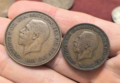 南宋泉阁俄币 外币 国币 专场第十八期 【送拍无额外佣金】 - 英国 1935/1931年 乔治五世1便士/半便士铜币一对 通货好品 老包浆