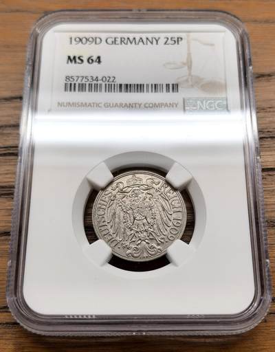 凡希社世界钱币微拍第三百十三期 - 1909D德国25芬尼NGC-MS64
