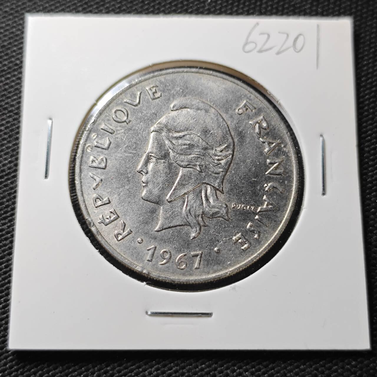 KK钱币收藏小铺  第362场  2月预留时间 周末发货  1967法属波利尼西亚50法郎