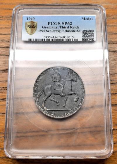 凡希社世界钱币微拍第三百十三期 - 1940德国石勒苏益格公民投票纪念锌章PCGS-SP62，风云激荡的历史见证，浓厚的时代风格！