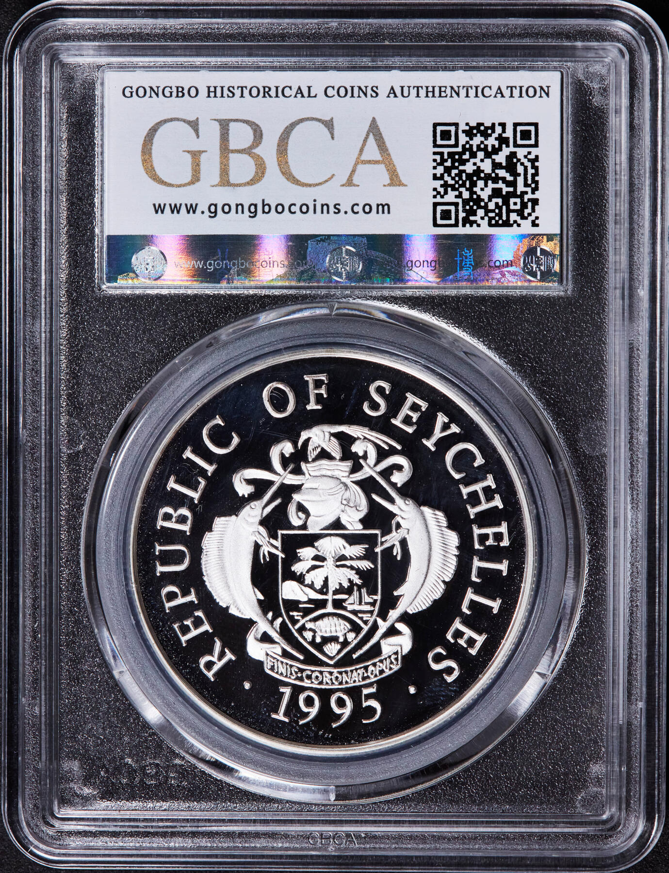 【俄甄集藏】2025年(044)11-12星期三晚 19:30 全场包邮 塞舌尔1995年纪念亚特兰大奥运会-帆板25卢布精制大银币，公博PF70，重31.47克，92.5%银，发行量30000枚