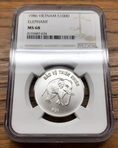 凡希社世界钱币微拍第三百十三期 - 1986越南大象100D银币NGC-MS68