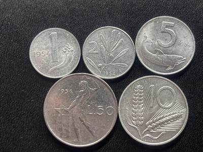 邮泉阁限时拍卖第三十四场 圣马力诺、梵蒂冈、意大利硬币专场（硬币在国外。请付邮费6元。） - 意大利1954年5枚
