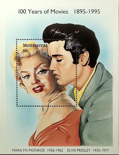 ↓君缘收藏640期☞钱币邮品↓无佣金、可寄存、满30元包邮  - 蒙特塞拉特邮票，1995年电影百年，梦露和猫王邮票小型张