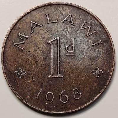布加迪🐬～世界钱币(上海)🌾第 256 期 /  各国套币和散币 - 马拉维🇲🇼 1968年 1便士 27.1mm 只发行2年