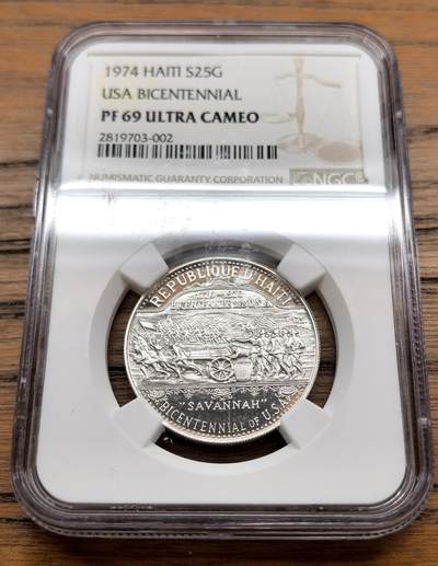 凡希社世界钱币微拍第三百十三期 - 1974海地美国独立纪念25G银币NGC-PF69UC