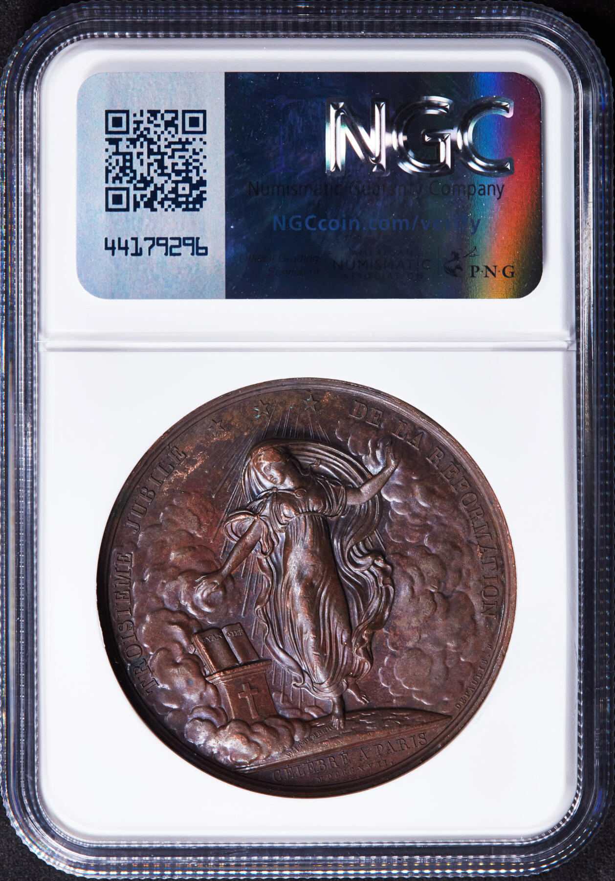 【俄甄集藏】2025年(044)11-12星期三晚 19:30 全场包邮 法国历史事件系列1817年纪念马丁·路德宗教改革“九十五条论纲”颁布300周年大铜章，NGC MS61，高浮雕