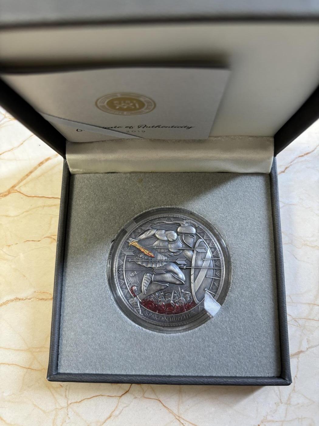 第180期拍卖【长期征集拍品】【北京币展专场】 喀麦隆2019年勇士系列1斯巴达战士高浮雕仿古银币，999银，发行500枚