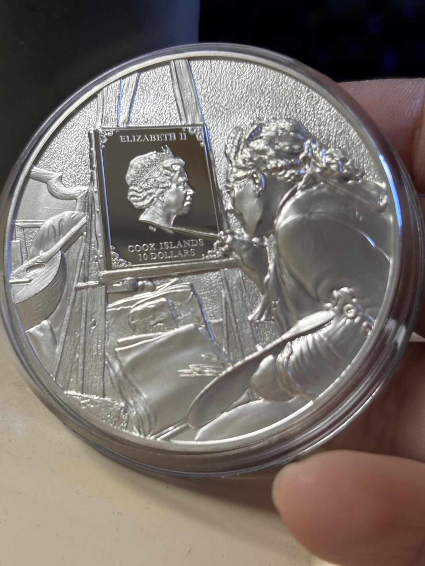 第180期拍卖【长期征集拍品】【北京币展专场】 库克2022年画家梵高彩色2盎司精制纪念银币，999银，发行999枚,梵高衣服这里有掉色