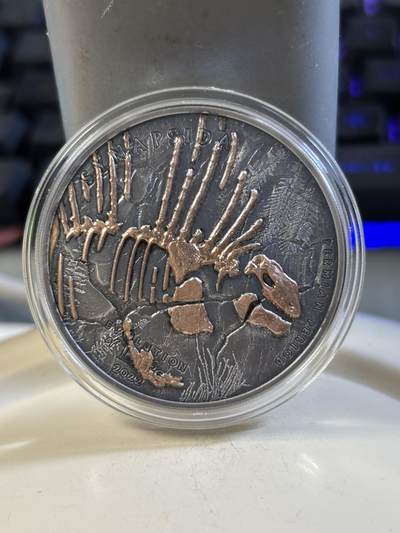 第180期拍卖【长期征集拍品】【北京币展专场】 - 蒙古2022年进化基龙1盎司仿古镀金纪念银币，999银，发行999枚