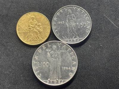 邮泉阁限时拍卖第三十四场 圣马力诺、梵蒂冈、意大利硬币专场（硬币在国外。请付邮费6元。） - 梵蒂冈教宗保禄六世1963-1965年3枚