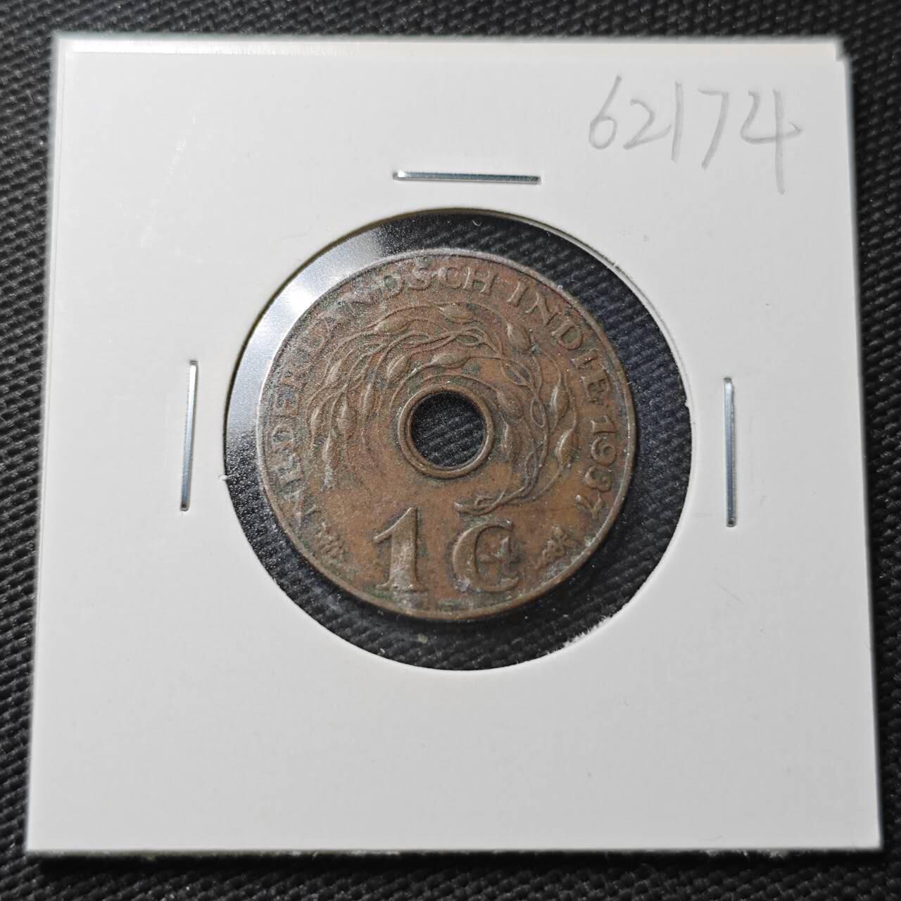 KK钱币收藏小铺  第362场  2月预留时间 周末发货  1937荷属东印度一分铜币