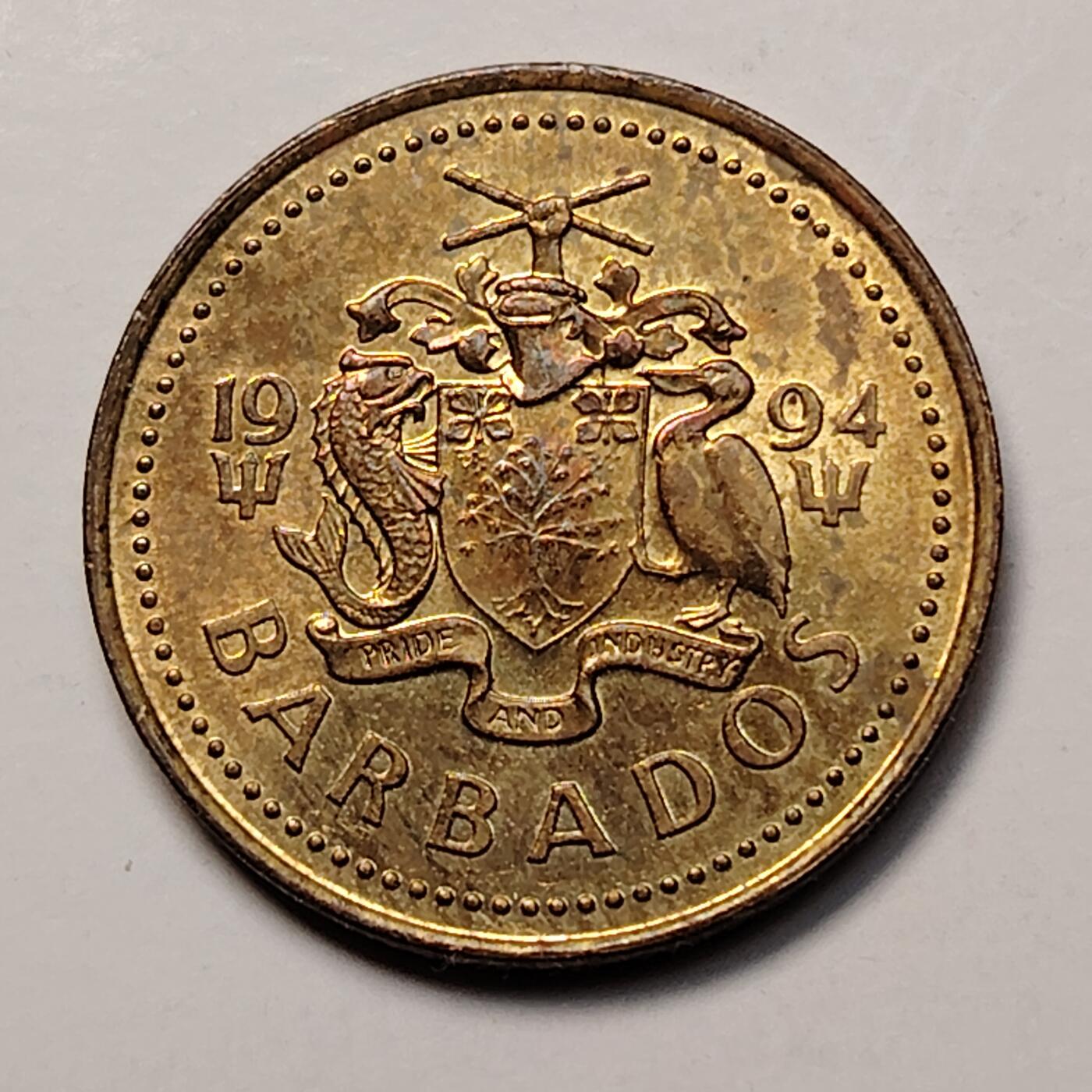 布加迪🐬～世界钱币(上海)🌾第 256 期 /  各国套币和散币 巴巴多斯🇧🇧 1994年 5分